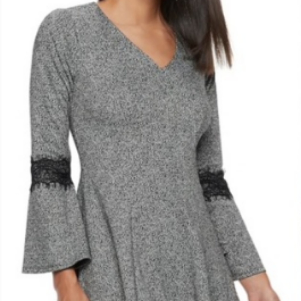 ELLE Lace Trim Fit & Flare Gray Dress NWT - Picture 2 of 2